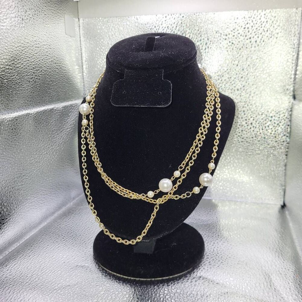 Elegant Extra Long Gold Chain and Pearl Long Necklace